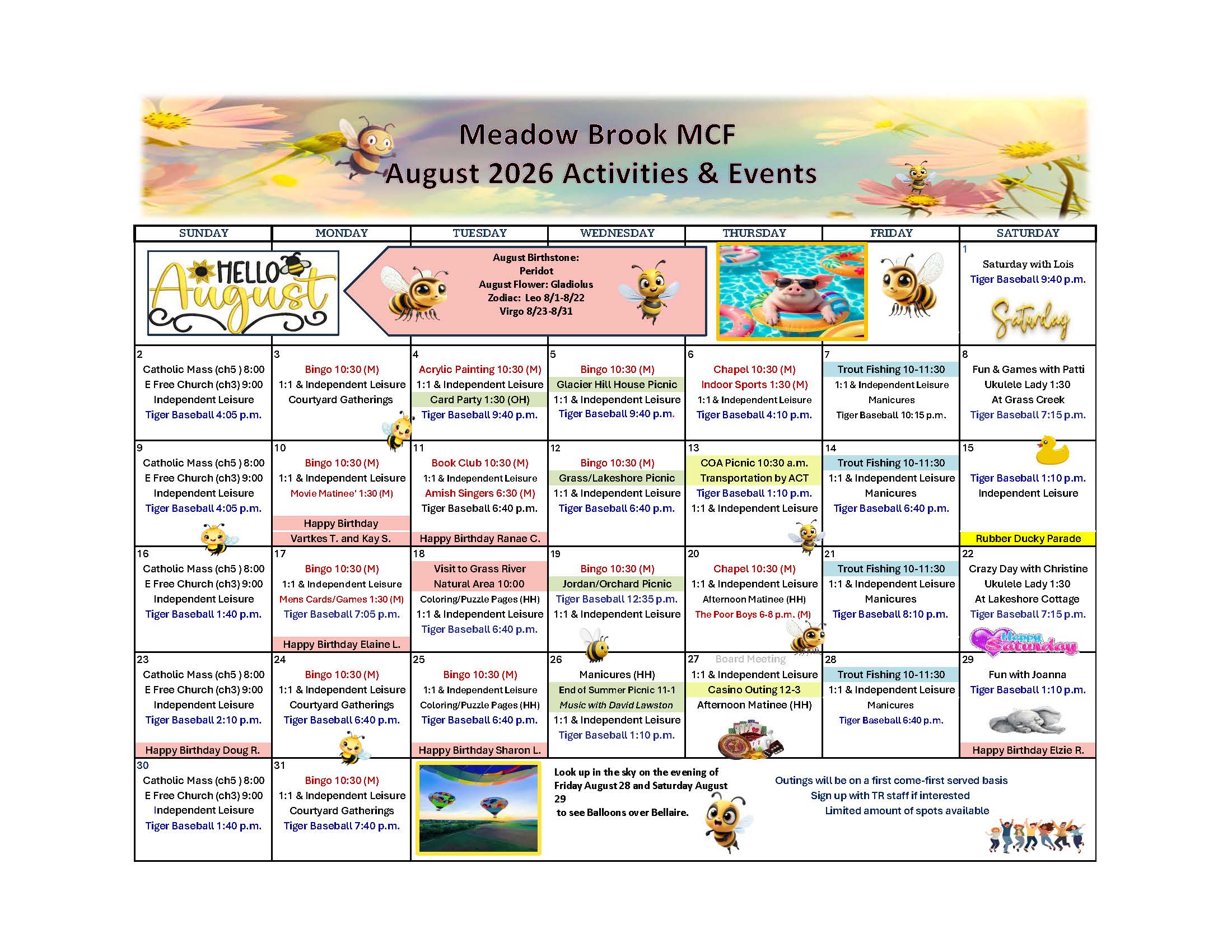 August 2026 Activities